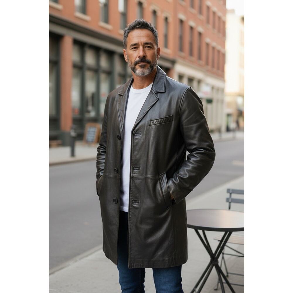 Wilson's Leather Men's Black Leather Car Coat Size Medium NWOT